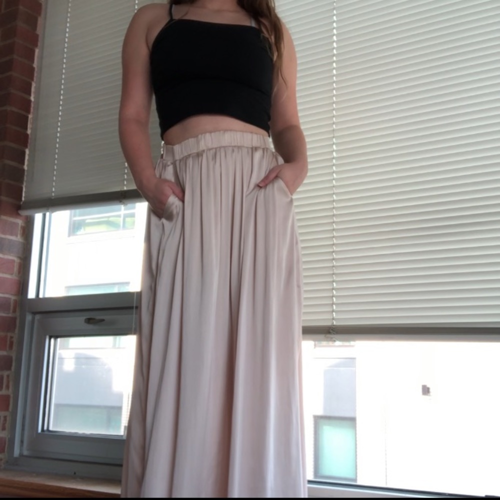 Nude satin maxi skirt